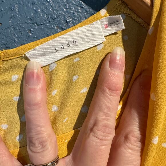 Lush Size Medium Polka Dot Blouse Mustard Yellow Golden Yellow and white - Picture 3 of 6